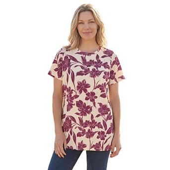 Woman Within Plus Size Perfect Printed Crewneck Tunic