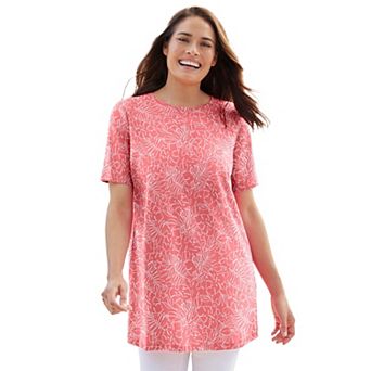 Woman Within Plus Size Perfect Printed Crewneck Tunic