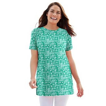 Woman Within Plus Size Perfect Printed Crewneck Tunic