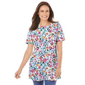 Woman Within Plus Size Perfect Printed Crewneck Tunic