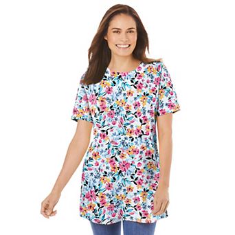 Woman Within Plus Size Perfect Printed Crewneck Tunic
