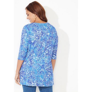 Catherines Women's Plus Size Petite Easy Fit 3/4-Sleeve Scoopneck Tunic