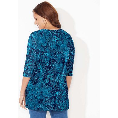 Catherines Women's Plus Size Petite Easy Fit 3/4-Sleeve Scoopneck Tunic