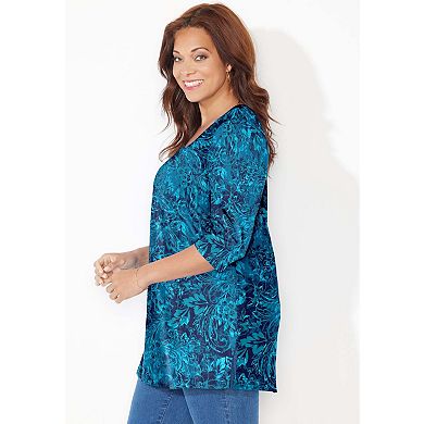 Catherines Women's Plus Size Petite Easy Fit 3/4-Sleeve Scoopneck Tunic