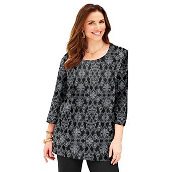 Catherines Women's Plus Size Petite Easy Fit 3/4-Sleeve Scoopneck Tunic