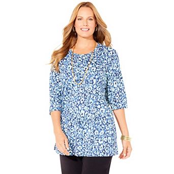 Catherines Women's Plus Size Petite Easy Fit 3/4-Sleeve Scoopneck Tunic