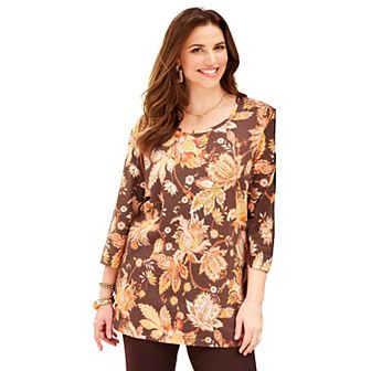 Catherines Women's Plus Size Petite Easy Fit 3/4-Sleeve Scoopneck Tunic