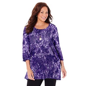 Catherines Women's Plus Size Petite Easy Fit 3/4-Sleeve Scoopneck Tunic
