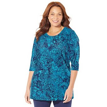 Catherines Women's Plus Size Petite Easy Fit 3/4-Sleeve Scoopneck Tunic
