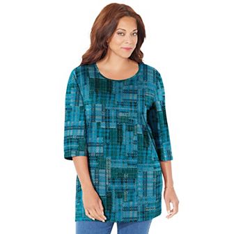 Catherines Women's Plus Size Petite Easy Fit 3/4-Sleeve Scoopneck Tunic