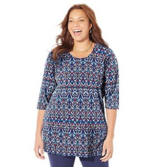 Catherines Women's Plus Size Petite Easy Fit 3/4-Sleeve Scoopneck Tunic