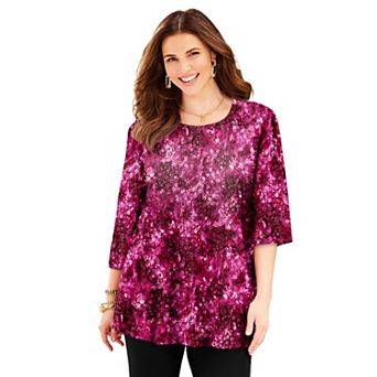 Catherines Women's Plus Size Petite Easy Fit 3/4-Sleeve Scoopneck Tunic