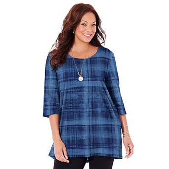 Catherines Women's Plus Size Petite Easy Fit 3/4-Sleeve Scoopneck Tunic