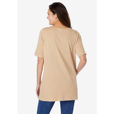 Woman Within Plus Size 7-Day Embroidered Layered-Look Tunic