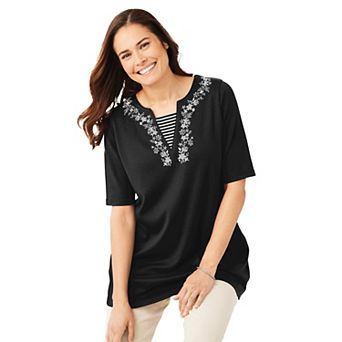Woman Within Plus Size 7-Day Embroidered Layered-Look Tunic