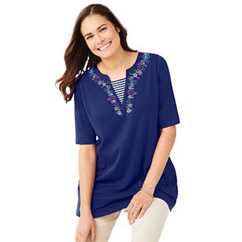 Woman Within Plus Size 7-Day Embroidered Layered-Look Tunic