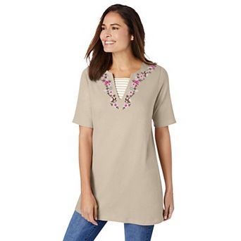Woman Within Plus Size 7-Day Embroidered Layered-Look Tunic