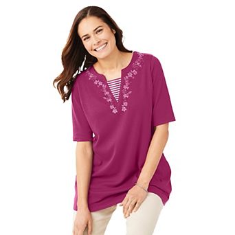 Woman Within Plus Size 7-Day Embroidered Layered-Look Tunic