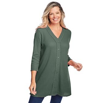 Woman Within Plus Size Thermal Button-Front Tunic