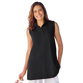 Woman Within Plus Size Sleeveless Polo Tunic