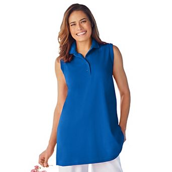 Woman Within Plus Size Sleeveless Polo Tunic