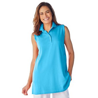 Woman Within Plus Size Sleeveless Polo Tunic