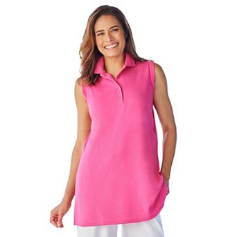 Woman Within Plus Size Sleeveless Polo Tunic