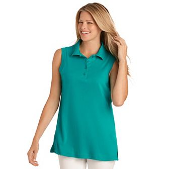 Woman Within Plus Size Sleeveless Polo Tunic
