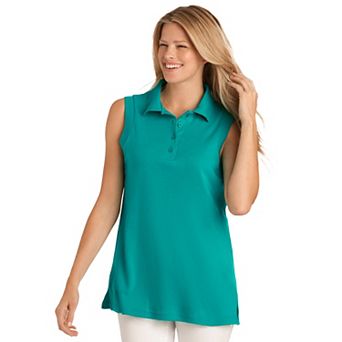 Woman Within Plus Size Sleeveless Polo Tunic