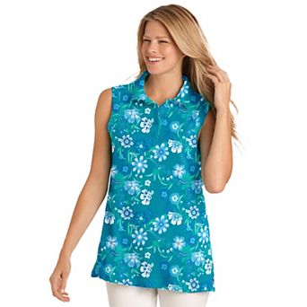Woman Within Plus Size Sleeveless Polo Tunic
