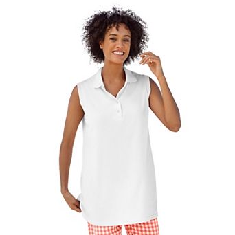 Woman Within Plus Size Sleeveless Polo Tunic