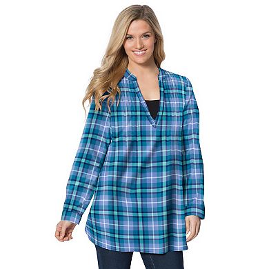 Woman Within Plus Size Flannel Tunic With Layered Look