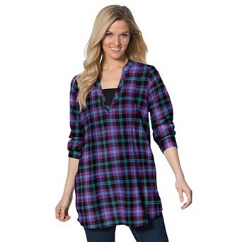 Woman Within Plus Size Flannel Tunic With Layered Look