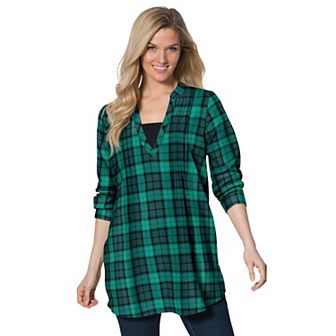 Woman Within Plus Size Flannel Tunic With Layered Look