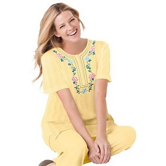 Woman Within Plus Size 7-Day Embroidered Pointelle Tunic