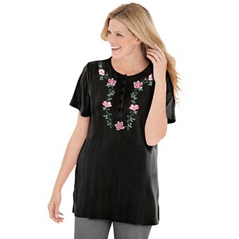 Woman Within Plus Size 7-Day Embroidered Pointelle Tunic