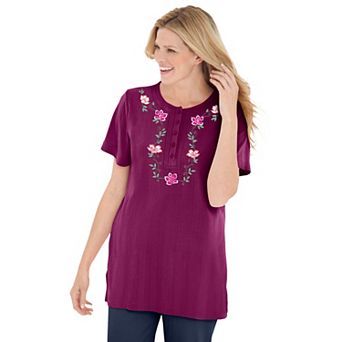 Woman Within Plus Size 7-Day Embroidered Pointelle Tunic