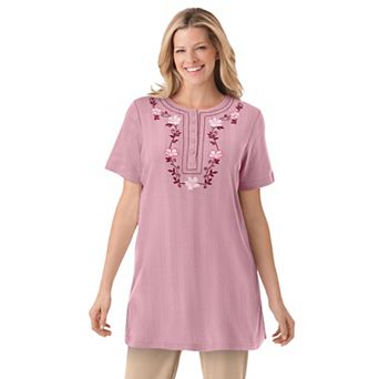 Woman Within Plus Size 7-Day Embroidered Pointelle Tunic