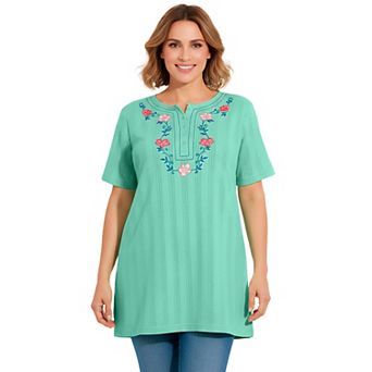 Woman Within Plus Size 7-Day Embroidered Pointelle Tunic