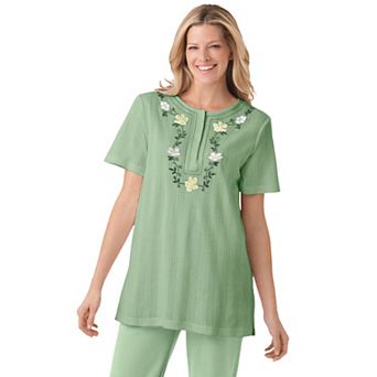 Woman Within Plus Size 7-Day Embroidered Pointelle Tunic