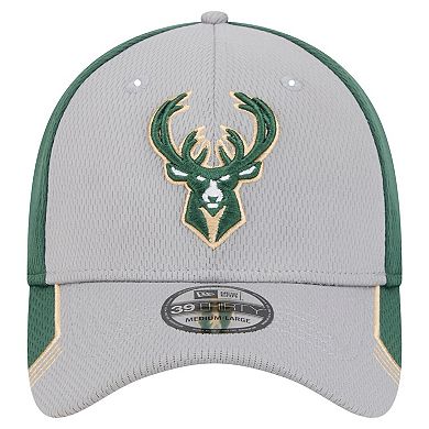 Men's New Era Gray/Hunter Green Milwaukee Bucks Active Trim 39THIRTY Flex Hat