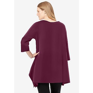 Woman Within Plus Size French Terry Handkerchief Hem Tunic