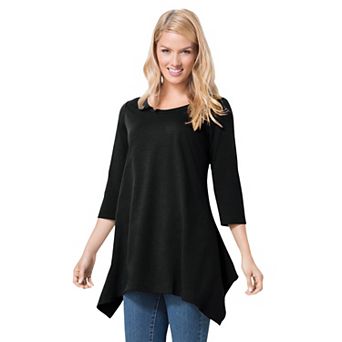Woman Within Plus Size French Terry Handkerchief Hem Tunic