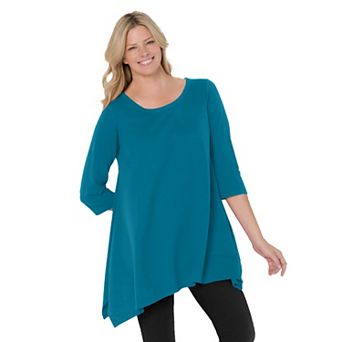 Woman Within Plus Size French Terry Handkerchief Hem Tunic