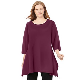 Woman Within Plus Size French Terry Handkerchief Hem Tunic