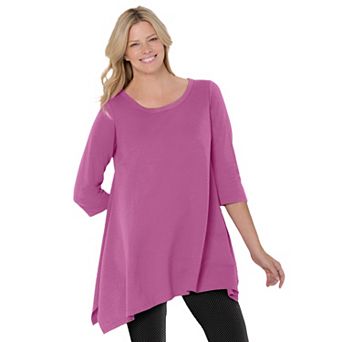 Woman Within Plus Size French Terry Handkerchief Hem Tunic