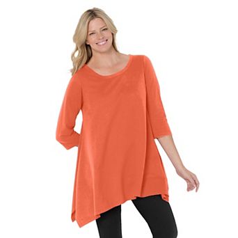 Woman Within Plus Size French Terry Handkerchief Hem Tunic