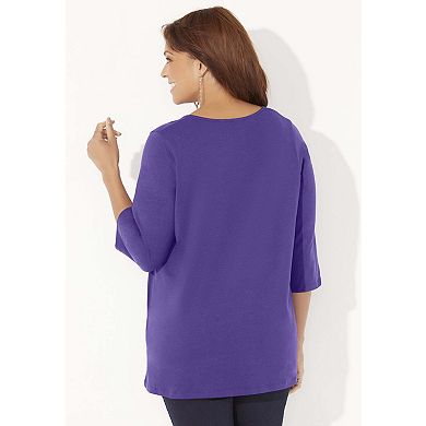 Catherines Women's Plus Size Petite Suprema Studio Double-ring Tee