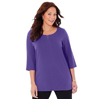 Catherines Women's Plus Size Petite Suprema Studio Double-ring Tee