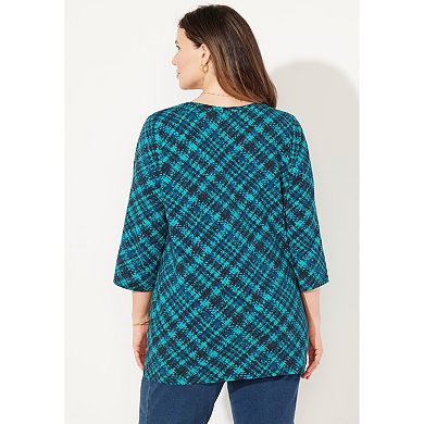 Catherines Women's Plus Size Petite Suprema 3/4 Sleeve V-Neck Tee